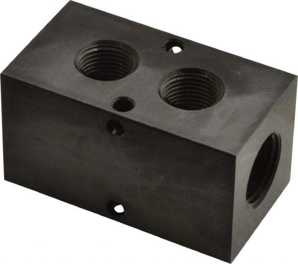 Made in USA - 1/2" Inlet, 3/8" Outlet Manifold - 2-3/4" Long x 1-1/2" Wide x 1-1/2" High, 0.2" Mount Hole, 2 Inlet Ports, 2 Outlet Ports - Eagle Tool & Supply