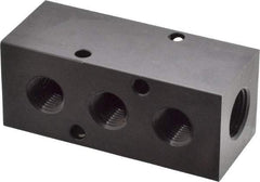 Made in USA - 3/8" Inlet, 1/4" Outlet Manifold - 3-1/4" Long x 1-1/4" Wide x 1-1/4" High, 0.2" Mount Hole, 2 Inlet Ports, 3 Outlet Ports - Eagle Tool & Supply