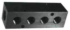 Made in USA - 1/2" Inlet, 3/8" Outlet Manifold - 3-1/4" Long x 1-1/2" Wide x 1-1/2" High, 0.2" Mount Hole, 2 Inlet Ports, 2 Outlet Ports - Eagle Tool & Supply