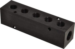 Made in USA - 3/8" Inlet, 1/4" Outlet Manifold - 5" Long x 1-1/4" Wide x 1-1/4" High, 0.2" Mount Hole, 2 Inlet Ports, 5 Outlet Ports - Eagle Tool & Supply