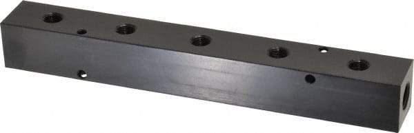 Made in USA - 1/4" Inlet, 1/8" Outlet Manifold - 7-1/2" Long x 1" Wide x 1" High, 0.17" Mount Hole, 2 Inlet Ports, 5 Outlet Ports - Eagle Tool & Supply