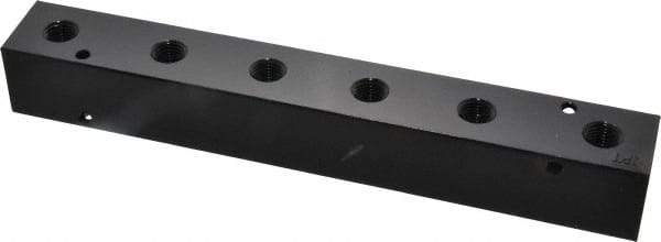 Made in USA - 3/8" Inlet, 1/4" Outlet Manifold - 9-1/4" Long x 1-1/4" Wide x 1-1/4" High, 0.2" Mount Hole, 2 Inlet Ports, 6 Outlet Ports - Eagle Tool & Supply