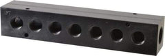 Made in USA - 1/2" Inlet, 3/8" Outlet Manifold - 7-3/4" Long x 1-1/2" Wide x 1-1/2" High, 0.2" Mount Hole, 2 Inlet Ports, 7 Outlet Ports - Eagle Tool & Supply