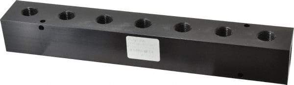 Made in USA - 1/2" Inlet, 3/8" Outlet Manifold - 10-3/4" Long x 1-1/2" Wide x 1-1/2" High, 0.2" Mount Hole, 2 Inlet Ports, 7 Outlet Ports - Eagle Tool & Supply