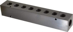 Made in USA - 1/2" Inlet, 3/8" Outlet Manifold - 8-3/4" Long x 1-1/2" Wide x 1-1/2" High, 0.2" Mount Hole, 2 Inlet Ports, 8 Outlet Ports - Eagle Tool & Supply