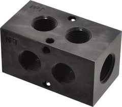 Made in USA - 1/2" Inlet, 3/8" Outlet Manifold - 2-3/4" Long x 1-1/2" Wide x 1-1/2" High, 0.2" Mount Hole, 2 Inlet Ports, 2 Outlet Ports - Eagle Tool & Supply