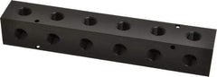 Made in USA - 1/2" Inlet, 3/8" Outlet Manifold - 9-1/4" Long x 1-1/2" Wide x 1-1/2" High, 0.2" Mount Hole, 2 Inlet Ports, 6 Outlet Ports - Eagle Tool & Supply