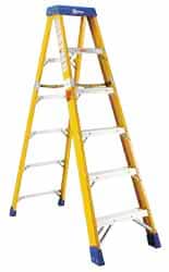 Made in USA - 9 Steps, 16 Ft. High, Type IA Rating, Fiberglass Step Ladder - Eagle Tool & Supply