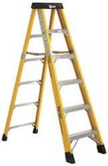Made in USA - 5 Steps, 8 Ft. High, Type IAA Rating, Fiberglass Step Ladder - Eagle Tool & Supply
