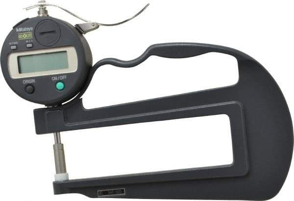 Mitutoyo - 0mm to 12mm Measurement, 0.01mm Resolution Electronic Thickness Gage - Accurate up to 0.001", 1.5 N Measuring Force - Eagle Tool & Supply