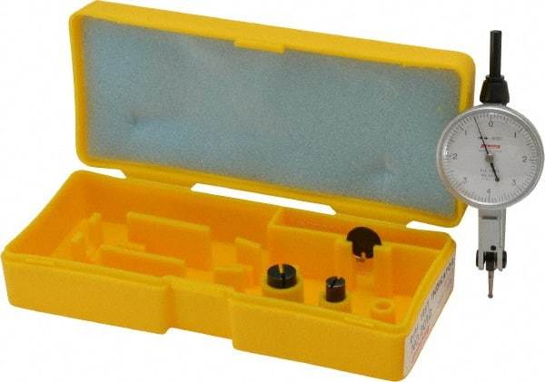 Peacock - 0.008 Inch Range, 0.0001 Inch Dial Graduation, Horizontal Dial Test Indicator - 1-3/8 Inch White Dial, 0-4-0 Dial Reading, Accurate to 0.0003 Inch - Eagle Tool & Supply