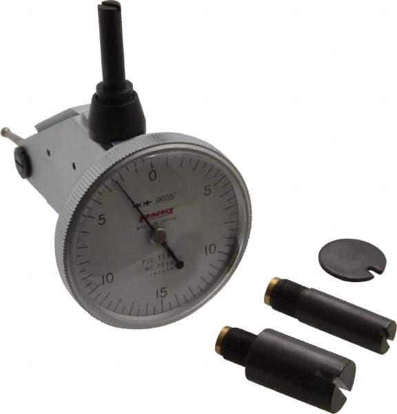 Peacock - 0.03 Inch Range, 0.0005 Inch Dial Graduation, Vertical Dial Test Indicator - 1-3/8 Inch White Dial, 0-15-0 Dial Reading, Accurate to 0.0005 Inch - Eagle Tool & Supply