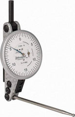 INTERAPID - 0.06 Inch Range, 0.0005 Inch Dial Graduation, Horizontal Dial Test Indicator - 1-1/2 Inch White Dial, 0-15-0 Dial Reading - Eagle Tool & Supply