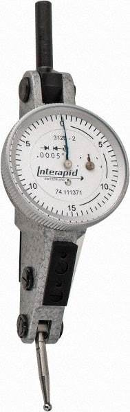 INTERAPID - 0.06 Inch Range, 0.0005 Inch Dial Graduation, Horizontal Dial Test Indicator - 1.2 Inch White Dial, 0-15-0 Dial Reading - Eagle Tool & Supply