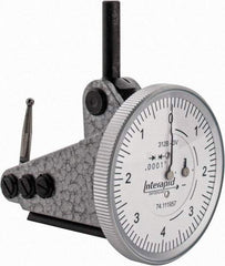 INTERAPID - 0.016 Inch Range, 0.0001 Inch Dial Graduation, Vertical Dial Test Indicator - 1-1/2 Inch White Dial, 0-4-0 Dial Reading - Eagle Tool & Supply