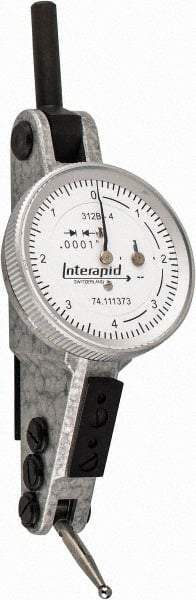 INTERAPID - 0.016 Inch Range, 0.0001 Inch Dial Graduation, Horizontal Dial Test Indicator - 1.2 Inch White Dial, 0-4-0 Dial Reading - Eagle Tool & Supply