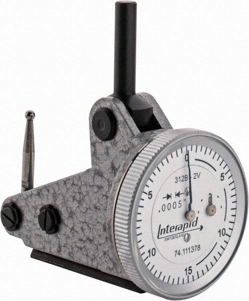 INTERAPID - 0.06 Inch Range, 0.0005 Inch Dial Graduation, Vertical Dial Test Indicator - 1.2 Inch White Dial, 0-15-0 Dial Reading - Eagle Tool & Supply