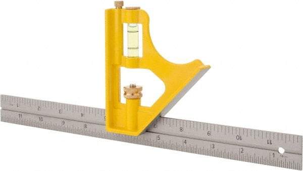 Stanley - 1 Piece, 12" Combination Square Set - 1/32, 1/16 & 1/8" (English) Graduation, Chrome Blade, Die Cast Metal Combination Head - Eagle Tool & Supply