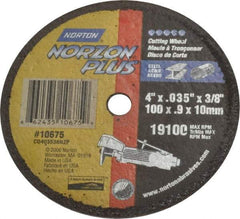 Norton - 4" Ceramic Cutoff Wheel - 0.035" Thick, 3/8" Arbor, 19,100 Max RPM, Use with Die Grinders - Eagle Tool & Supply