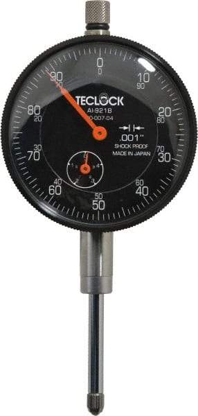 Teclock - 1" Range, 0-100 Dial Reading, 0.001" Graduation Dial Drop Indicator - 2-11/64" Dial, 0.1" Range per Revolution, 0.0014" Accuracy, Revolution Counter - Eagle Tool & Supply