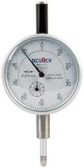 Teclock - 10mm Range, 0-100 Dial Reading, 0.01" Graduation Dial Drop Indicator - 2-11/64" Dial, 1" Range per Revolution, 0.015" Accuracy, Revolution Counter - Eagle Tool & Supply