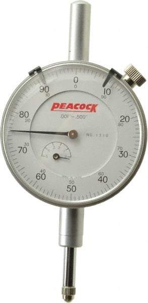 Peacock - 1/2" Range, 0-100 Dial Reading, 0.001" Graduation Dial Drop Indicator - 2-3/64" Dial, 0.001" Accuracy, Revolution Counter - Eagle Tool & Supply
