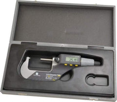 TESA Brown & Sharpe - 1 to 2 Inch Range, 0.0001 Inch Resolution, Standard Throat, IP54 Electronic Outside Micrometer - 0.0002 Inch Accuracy, Carbide Face, Includes Plastic Case - Eagle Tool & Supply
