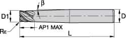 Kennametal - 5/16", 4 Flute, Single End, Solid Carbide, 0.03" Corner Radius End Mill - 4" OAL, 45° Helix, Right Hand Flute, 5/16" LOC, Right Hand Cut - Eagle Tool & Supply