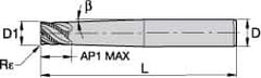 Kennametal - 5/16", 4 Flute, Single End, Solid Carbide, 0.03" Corner Radius End Mill - 4" OAL, 45° Helix, Right Hand Flute, 5/16" LOC, Right Hand Cut - Eagle Tool & Supply
