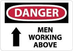 NMC - "Danger - Men Working Above", 7" Long x 10" Wide, Pressure-Sensitive Vinyl Safety Sign - Rectangle, 0.004" Thick, Use for Accident Prevention - Eagle Tool & Supply