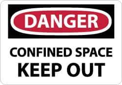 NMC - "Danger - Confined Space - Keep Out", 7" Long x 10" Wide, Pressure-Sensitive Vinyl Safety Sign - Rectangle, 0.004" Thick, Use for Accident Prevention - Eagle Tool & Supply