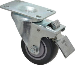 Shepherd - 3" Diam x 1-1/4" Wide x 4-1/4" OAH Top Plate Mount Swivel Caster with Brake - Polyurethane, 185 Lb Capacity, Ball Bearing, 2-5/8 x 3-3/4" Plate - Eagle Tool & Supply