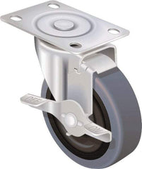 Shepherd - 3" Diam x 13/16" Wide x 3-1/2" OAH Top Plate Mount Swivel Caster with Brake - TPR, 110 Lb Capacity, Nylon Bearing, 2-5/8 x 3-3/4" Plate - Eagle Tool & Supply