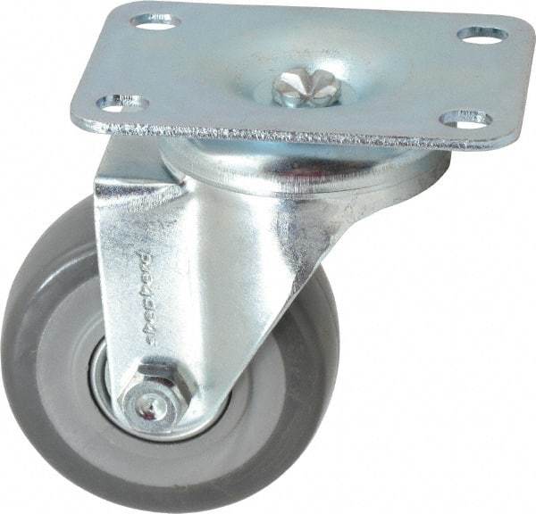 Shepherd - 3" Diam x 1-1/4" Wide x 4-1/4" OAH Top Plate Mount Swivel Caster - Polyurethane, 185 Lb Capacity, Ball Bearing, 2-5/8 x 3-3/4" Plate - Eagle Tool & Supply