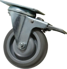 Shepherd - 4" Diam x 1-1/4" Wide x 5-1/4" OAH Top Plate Mount Swivel Caster with Brake - Polyurethane, 200 Lb Capacity, Ball Bearing, 2-5/8 x 3-3/4" Plate - Eagle Tool & Supply