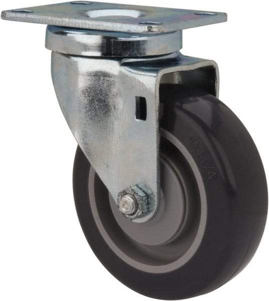 Shepherd - 4" Diam x 1-1/4" Wide x 5-1/4" OAH Top Plate Mount Swivel Caster - Polyurethane, 200 Lb Capacity, Ball Bearing, 2-5/8 x 3-3/4" Plate - Eagle Tool & Supply
