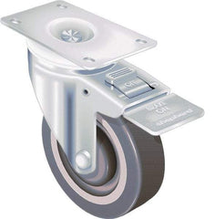 Shepherd - 4" Diam x 1-1/4" Wide x 5-1/4" OAH Top Plate Mount Swivel Caster with Brake - TPR, 185 Lb Capacity, Ball Bearing, 2-5/8 x 3-3/4" Plate - Eagle Tool & Supply