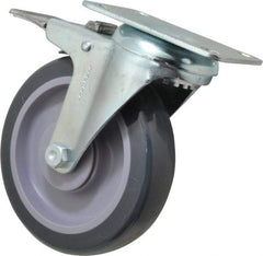 Shepherd - 5" Diam x 1-1/4" Wide x 6-1/4" OAH Top Plate Mount Swivel Caster with Brake - Polyurethane, 225 Lb Capacity, Ball Bearing, 2-5/8 x 3-3/4" Plate - Eagle Tool & Supply