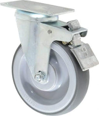 Shepherd - 5" Diam x 1-1/4" Wide x 6-1/4" OAH Top Plate Mount Swivel Caster with Brake - TPR, 200 Lb Capacity, Ball Bearing, 2-5/8 x 3-3/4" Plate - Eagle Tool & Supply