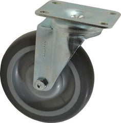 Shepherd - 5" Diam x 1-1/4" Wide x 6-1/4" OAH Top Plate Mount Swivel Caster - TPR, 200 Lb Capacity, Ball Bearing, 2-5/8 x 3-3/4" Plate - Eagle Tool & Supply