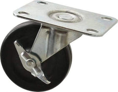 Shepherd - 3" Diam x 13/16" Wide x 3-1/2" OAH Top Plate Mount Swivel Caster with Brake - Soft Rubber, 110 Lb Capacity, Nylon Bearing, 2-5/8 x 3-3/4" Plate - Eagle Tool & Supply