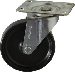 Shepherd - 4" Diam x 15/16" Wide x 4-3/4" OAH Top Plate Mount Swivel Caster - Polyolefin, 150 Lb Capacity, Plain Bearing, 2-5/8 x 3-3/4" Plate - Eagle Tool & Supply