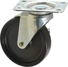 Shepherd - 4" Diam x 15/16" Wide x 4-3/4" OAH Top Plate Mount Swivel Caster with Brake - Polyolefin, 150 Lb Capacity, Plain Bearing, 2-5/8 x 3-3/4" Plate - Eagle Tool & Supply