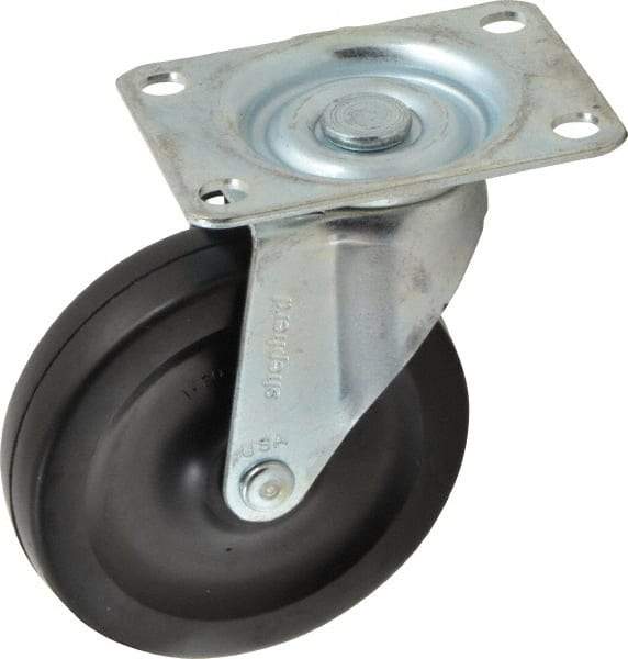 Shepherd - 4" Diam x 15/16" Wide x 4-3/4" OAH Top Plate Mount Swivel Caster - Soft Rubber, 125 Lb Capacity, Nylon Bearing, 2-5/8 x 3-3/4" Plate - Eagle Tool & Supply