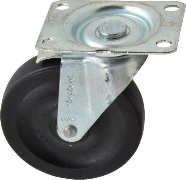 Shepherd - 4" Diam x 15/16" Wide x 4-3/4" OAH Top Plate Mount Swivel Caster with Brake - Hard Rubber, 150 Lb Capacity, Nylon Bearing, 2-5/8 x 3-3/4" Plate - Eagle Tool & Supply