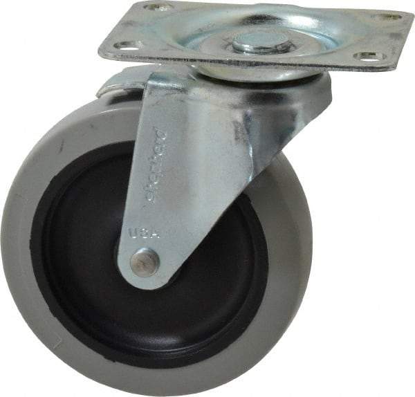 Shepherd - 4" Diam x 15/16" Wide x 4-3/4" OAH Top Plate Mount Swivel Caster with Brake - Polyurethane, 150 Lb Capacity, Plain Bearing, 2-5/8 x 3-3/4" Plate - Eagle Tool & Supply