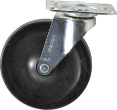 Shepherd - 5" Diam x 15/16" Wide x 5-3/4" OAH Top Plate Mount Swivel Caster - Soft Rubber, 135 Lb Capacity, Nylon Bearing, 2-5/8 x 3-3/4" Plate - Eagle Tool & Supply