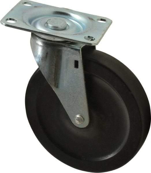 Shepherd - 5" Diam x 15/16" Wide x 5-3/4" OAH Top Plate Mount Swivel Caster - Hard Rubber, 160 Lb Capacity, Nylon Bearing, 2-5/8 x 3-3/4" Plate - Eagle Tool & Supply
