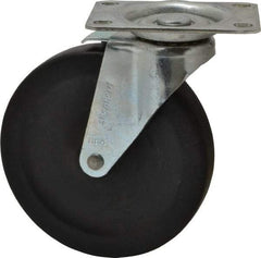 Shepherd - 5" Diam x 15/16" Wide x 5-3/4" OAH Top Plate Mount Swivel Caster with Brake - Hard Rubber, 160 Lb Capacity, Nylon Bearing, 2-5/8 x 3-3/4" Plate - Eagle Tool & Supply