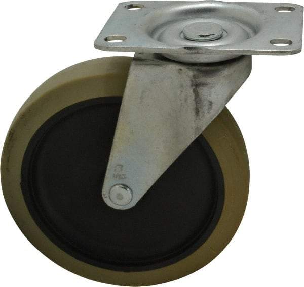 Shepherd - 5" Diam x 15/16" Wide x 5-3/4" OAH Top Plate Mount Swivel Caster - Polyurethane, 160 Lb Capacity, Plain Bearing, 2-5/8 x 3-3/4" Plate - Eagle Tool & Supply